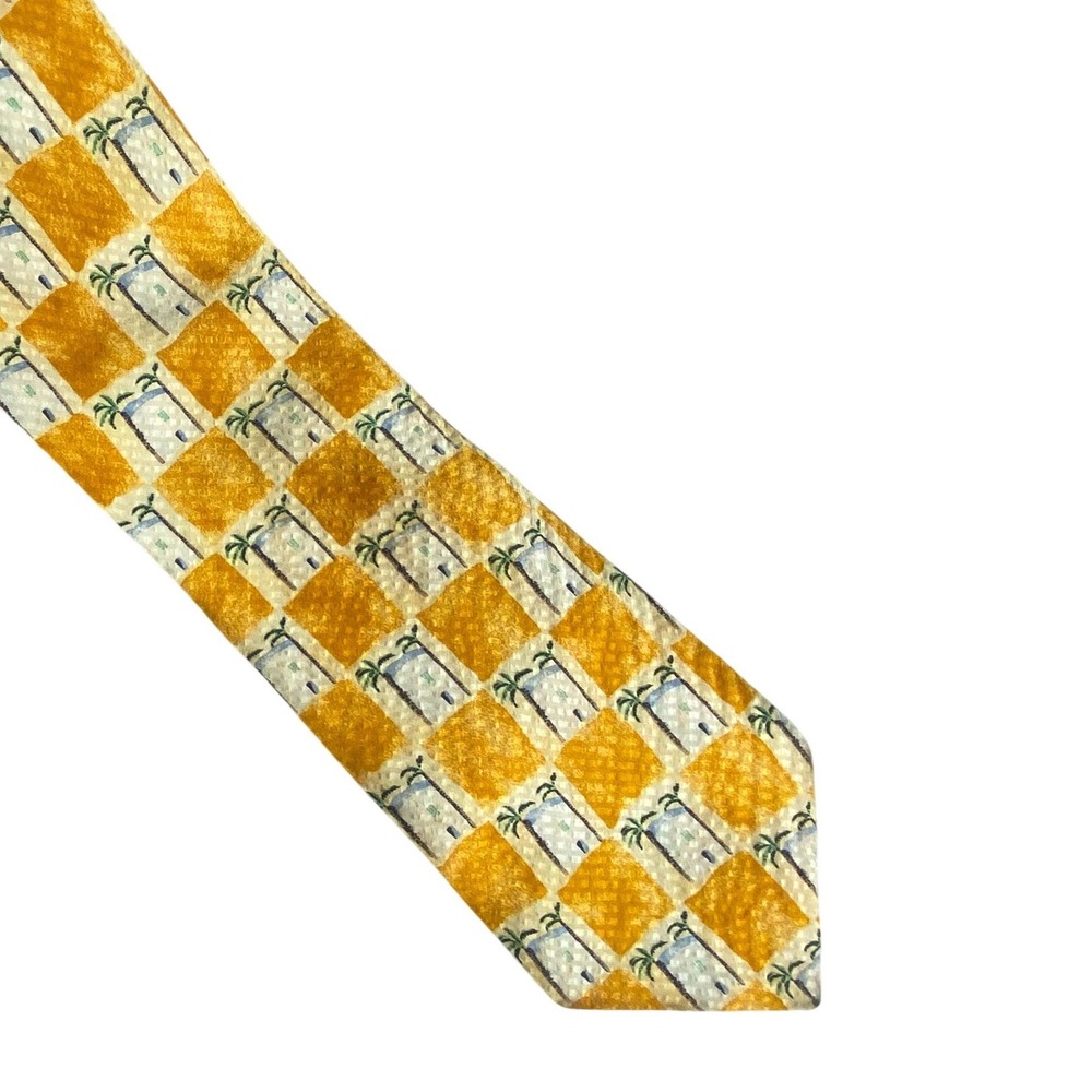 Jos. A. Bank Mens Tie Yellow Tropical Palm Tree Silk Premier Palm Beach USA 57x4